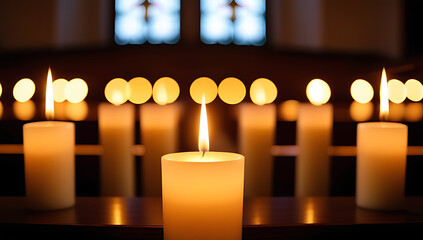 christmas advent candlelight flickering church golden bokeh perfect peaceful holiday ceremonies
