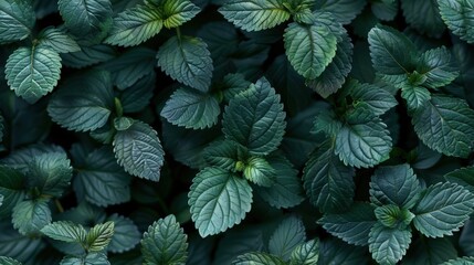 Close-up of a tiny leaf wall, overlapping leaves creating a dense, textured surface, rich greens perfect for eco-friendly themes.