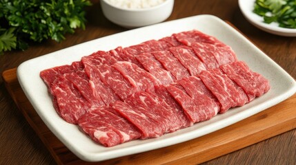 Fototapeta premium Freshly Sliced Raw Beef for Cooking Preparation
