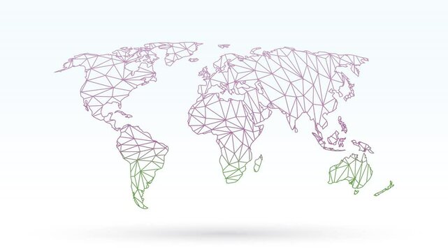 World map of color geometric connected lines using triangles meaning strong network