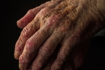 Fototapeta premium Twilight close-up of cracked skin on aged hands