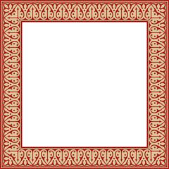Vector gold with red Arabic national square ornament.  Ethnic rectangle, frame of eastern peoples. Persian painting