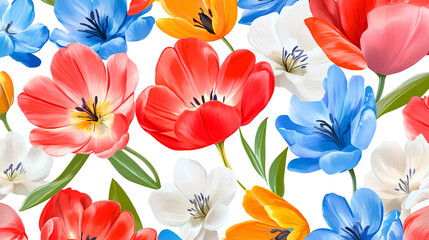 Seamless pattern with bright spring flowers 
