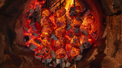 Chicken tikka roast in tandoor top view