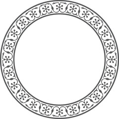 Vector round monochrome black national Persian ornament. Circle, ring, frame, border, ethnic pattern of the peoples of Iran, Iraq, Tajikistan