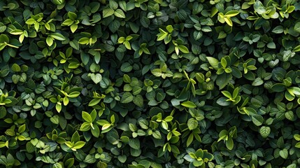 Fototapeta premium Dense wall of tiny green leaves, overlapping to create a seamless, textured surface, ideal for nature-inspired backgrounds.