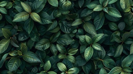 Small leaves arranged in a dense, uniform wall, deep greens and intricate textures, perfect for a serene, natural atmosphere.