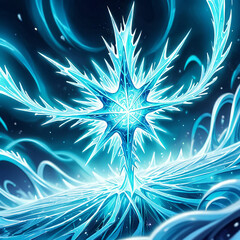 A vibrant blue ice crystal with intricate details and swirling patterns.