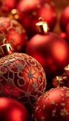Close-up of Red and Gold Ornate Christmas Baubles