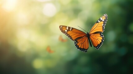 Fototapeta premium Vibrant Butterfly in Flight Against a Soft Background