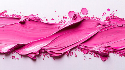 Textural strokes of bright pink paint, hand-drawn. Drops, sequins and splashes of pink paint on a white background. An elegant element for the design. A luxurious pink line of paint