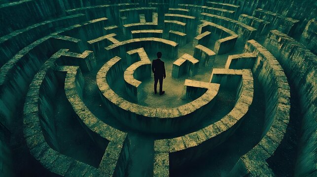 Navigating the Intricacies of the Self A Puzzled Figure in a Maze of Puzzle Pieces