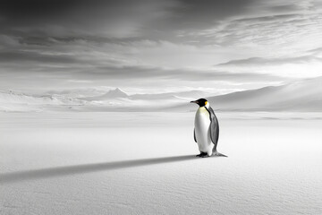 Obraz premium Lonely penguin against the backdrop of an icy landscape