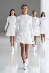 Obraz premium Models in white outfits walk the catwalk