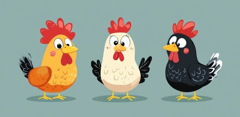 April Fools' Day, cartoon funny chickens, vector illustration, flat design, cute and colorful background