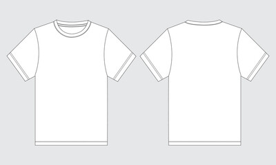 Short sleeve t shirt technical drawing fashion flat sketch vector illustration template front and back views