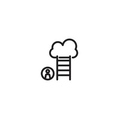 Ambition icon. Person at ladder to cloud, achieving goals. Career growth, ambition symbol. Success ladder, ambition icon.