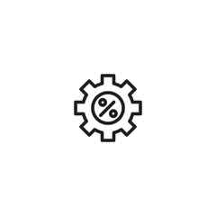 Gear with percentage. Gear icon with a percentage symbol, representing a process or operational rate. Minimalist gear with percent. Operational efficiency.