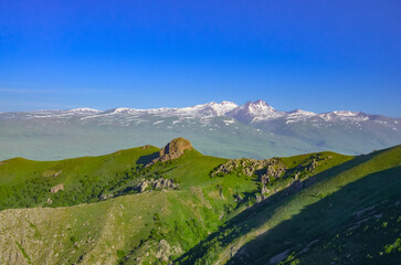 scenic view of Aragats mountain from the summit of Mount Ara (Aragatsotn province, Armenia) © ssmalomuzh