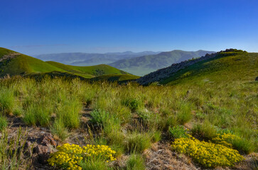 Obraz premium Tsaghkunyats Mountains and Kasagh river valley scenic view from Mount Ara (Aragatsotn province, Armenia)