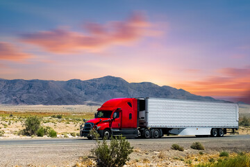 Semi truck on highway hauling freight, Nevada, USA    © CK