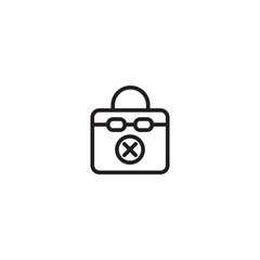 Briefcase with X icon. Broken briefcase. Damaged luggage. Business failure. Briefcase icon.