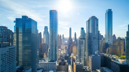 Obraz premium Aerial View of City Skyline with Skyscrapers and Buildings