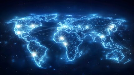 Obraz premium Glowing world map with global network connections