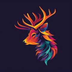 Colorful abstract deer head illustration on dark background. Digital art with vibrant colors. Wildlife and nature concept for design and print. Generative AI
