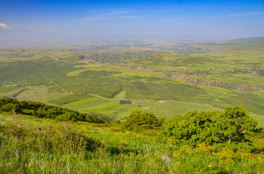 scenic view of Ararat plain and Kasagh river canyon from Mount Arailer (Aragatsotn province, Armenia)