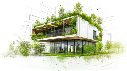 sustainable green building practices in architectural blueprints ecofriendly construction planning digital 