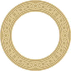 Vector round gold ancient Russian ornament. Slavic border, frame. Circle, ring. Painting of the royal chambers