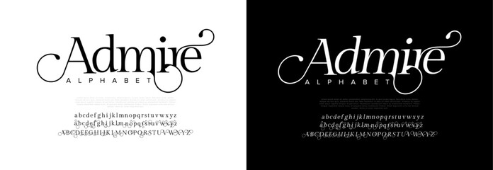 Admire typography beauty fashion elegant minimalist serif italic fonts decorative wedding vintage retro logos. Minimal luxury font alphabet logo. Vector illustration