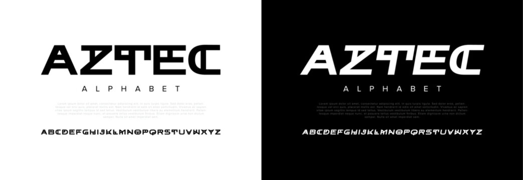 Aztec creative modern geometric urban alphabet font. Digital abstract futuristic, game, techno, robot, music, logo, sport, minimal technology typography. Simple numeric vector illustration
