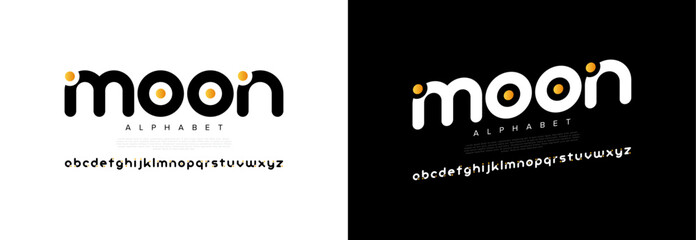 Moon creative modern geometric urban alphabet font. Digital abstract futuristic, game, techno, robot, music, logo, sport, minimal technology typography. Simple numeric vector illustration