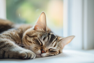 Naklejka premium Sleeping Cat Close-Up Background