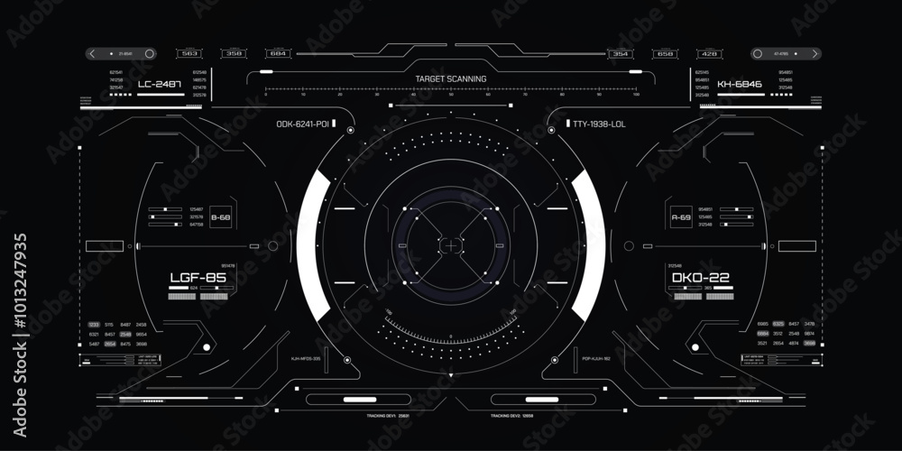 Leinwandbilder HUD Futuristic Interface Screen Design Element. UI Technology Virtual Reality View Display Object Vector.	
