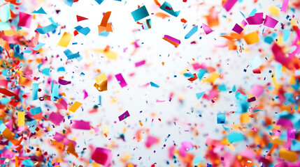 Obraz premium Confetti Shower with Multicolored Pieces Falling in Focus