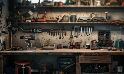 Tool set on the workbench, 4K hyperrealistic photo