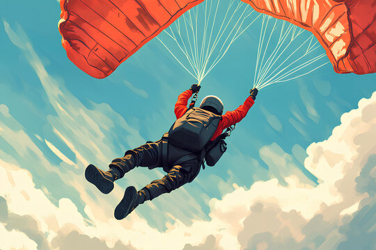 cool skydiving cartoon in action, illustration