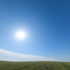 Obraz premium A bright, sunny sky with deep blue tones and the sun high in the sky, casting soft light across a pristine landscape