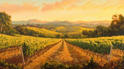 Vintage Elegance in a Golden Vineyard Sunset