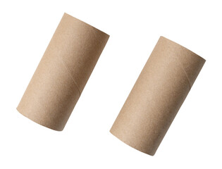 Top view set of tissue paper cores or napkin in strange shape after use in toilet or restroom isolated on white background with clipping path