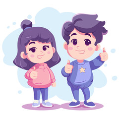 Cheerful boy and girl showing thumbs up