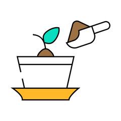 potted plant with compost line icon vector. potted plant with compost sign. isolated symbol illustration