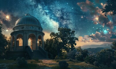 Obraz premium Magician's observatory overlooking celestial wonders, 4K hyperrealistic photo
