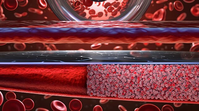 Hematocrit Horizon:components of our blood. A split-screen photo&mdash;above, a blood sample in a centrifuge; below, separated layers:components of our blood. plasma, buffy coat (white blood cells), 