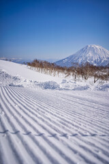 Mountain Yotei in winter season with snow for ski season.