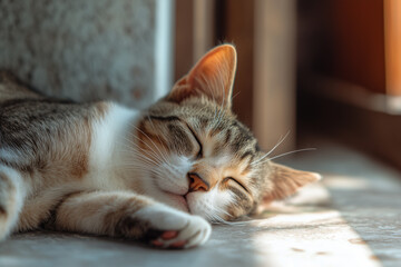 Sleeping Cat Close-Up Background