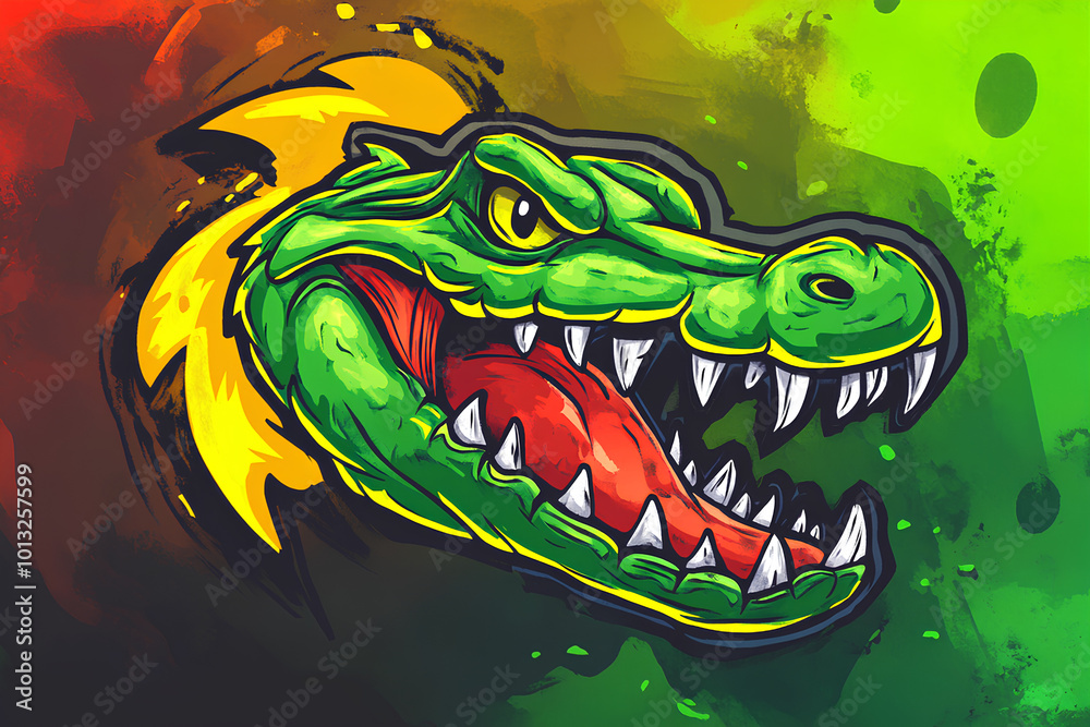 Wall mural crocodile mascot logo design watercolor